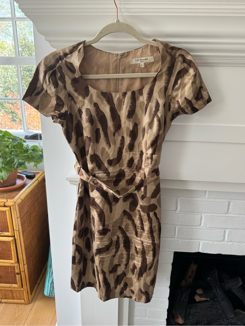 LK Bennett London Beige and Brown Printed Belted Dress